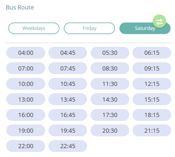Bus T606 Saturday Timetable