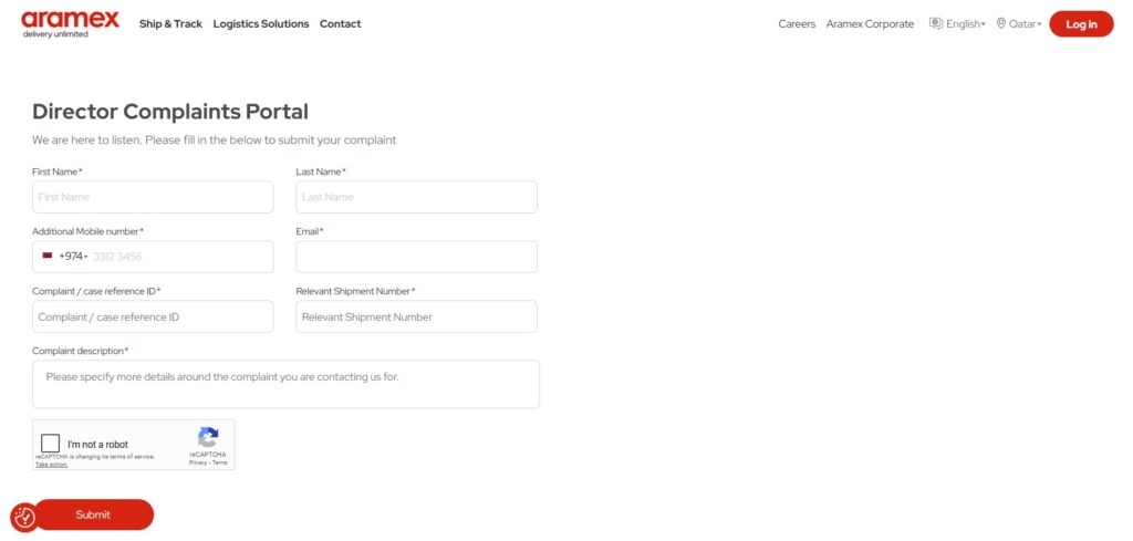 Aramex Director Complaints Portal
