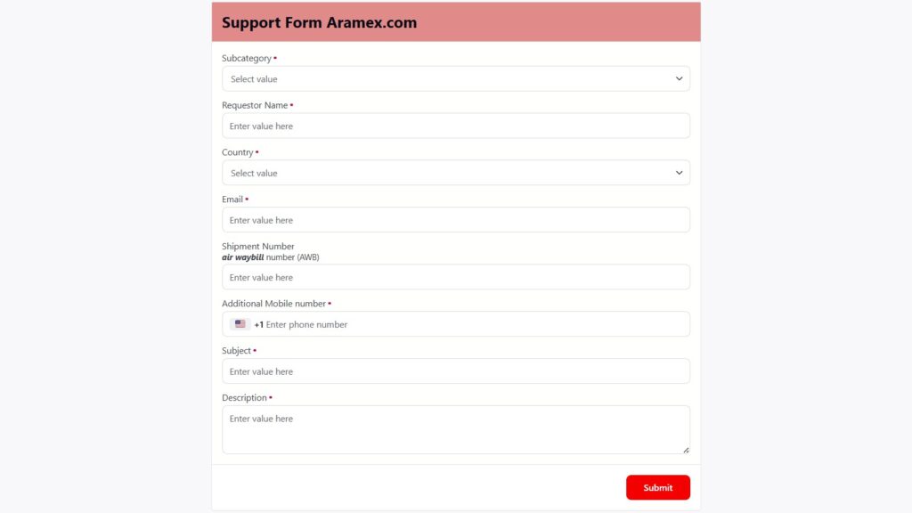 Support Form Aramex.com